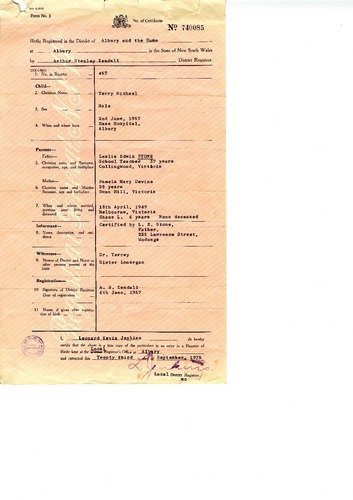 Preview medium original birth certificate of terry michael stone dated 23 sept 1975 no.  740085