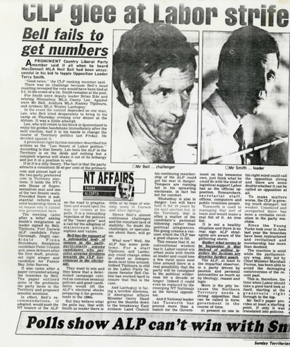 Preview medium sunday territorian nt affairs frank alcorta   clp glee at labour strife  30 april 1989 