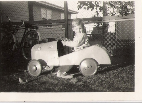 Medium terry stone in his peddle cart